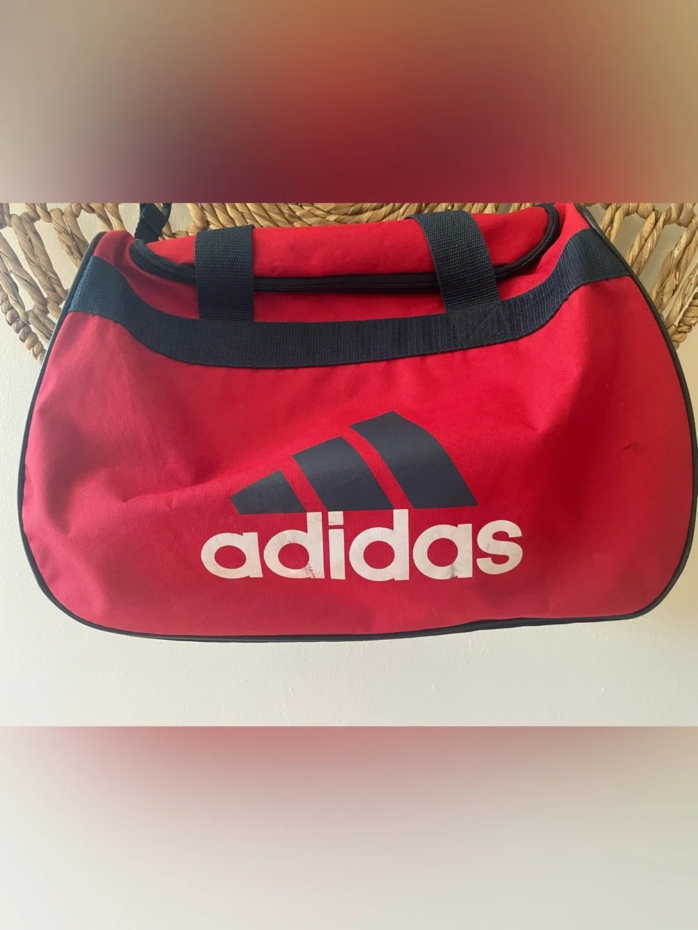 Adidas Red and Navy Blue Duffel Bag